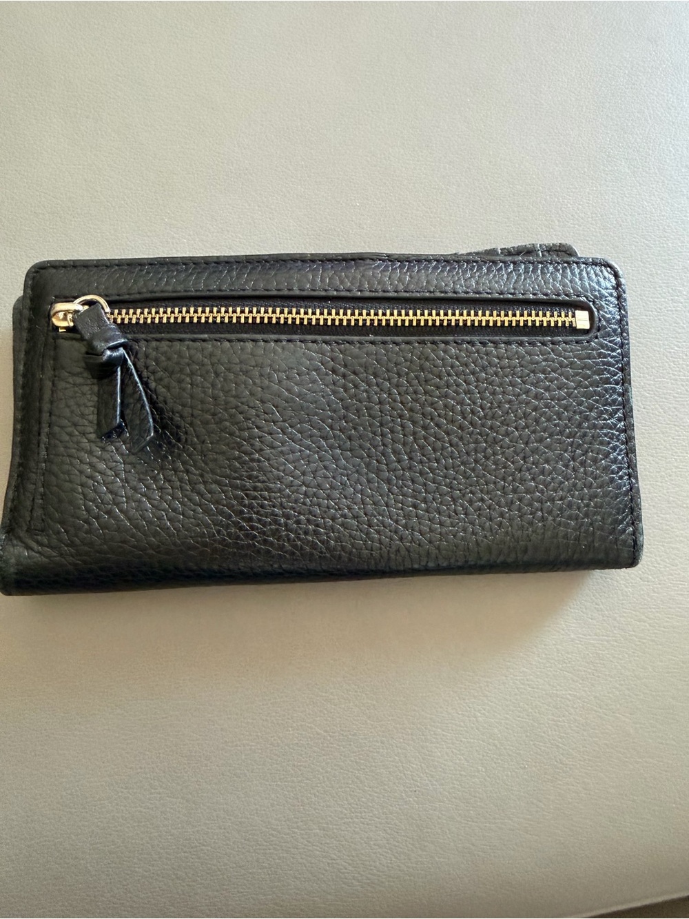 kate spade Black Leather Zip Wallet with Gold Hardware